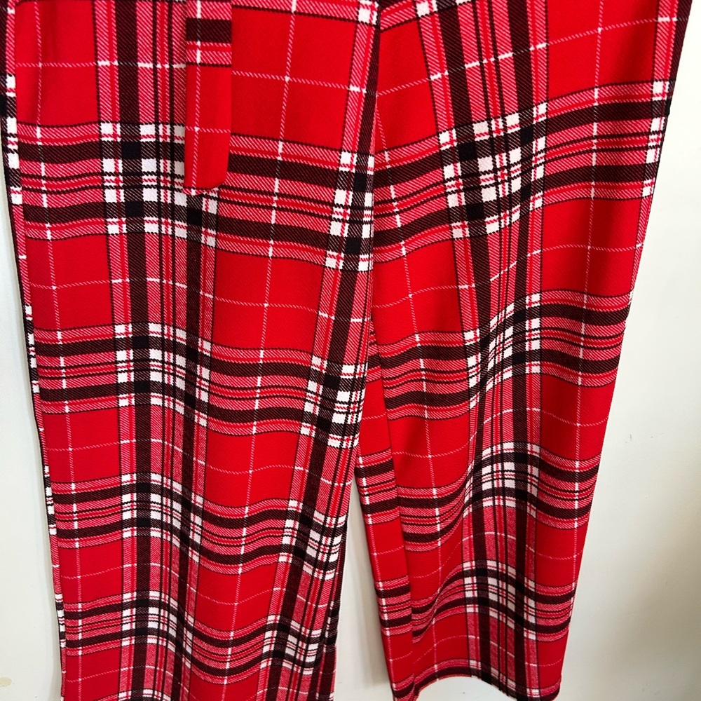 Punk 90s Grunge belted red plaid jumpsuit spaghetti straps stretchy material - Picture 6 of 8